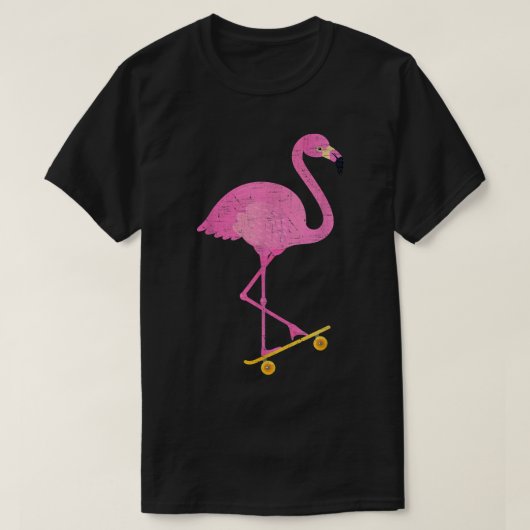 Flamingo auf Skateboard Retro Illustration Design T-Shirt (Design vorne)
