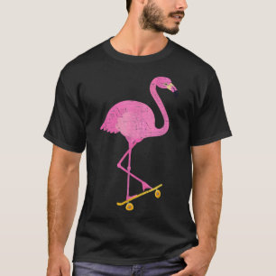 Flamingo auf Skateboard Retro Illustration Design T-Shirt