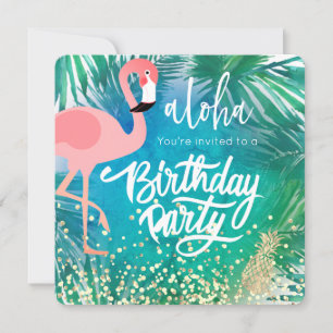 Flamingo auf tropisch-blauem Design Einladung