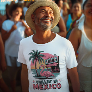 Flamingo Auswandern Ruhestand Mexico Strand Leben T-Shirt