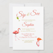 Flamingo Baby Black Strip Sip und sehen Einladung (Vorderseite)