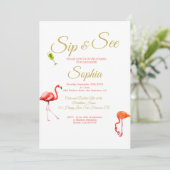 Flamingo Baby Blue Strip Sip und See Einladung (Stehend Vorderseite)