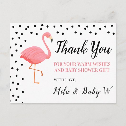 Flamingo Baby Dusche Danke Post Card Postkarte (Vorderseite)