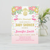 Flamingo Baby Dusche Einladung Tropical (Stehend Vorderseite)