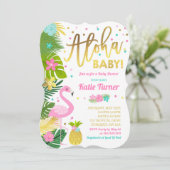 Flamingo Baby Dusche Einladung Tropische Dusche (Stehend Vorderseite)