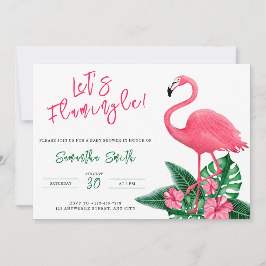 Flamingo Baby Dusche - Lasst Flamingle! Einladung (Vorderseite)