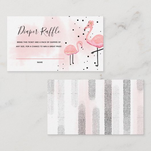 Flamingo Baby Duwer Diaper Raffle Ticket Begleitkarte (Vorne/Hinten)