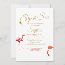 Flamingo Baby Pink Strip Sip und sehen Einladung
