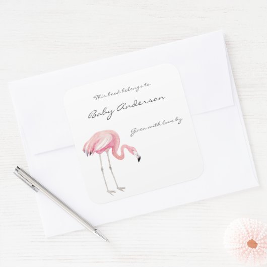 Flamingo Baby Shower Buchzeichen Aufkleber (Umschlag)