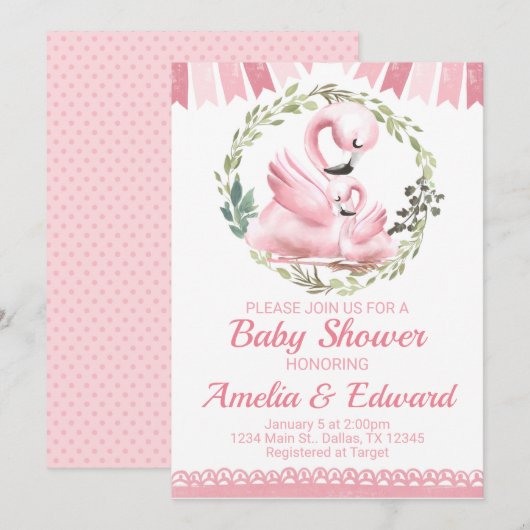 Flamingo Baby Shower Einladung (Vorne/Hinten)