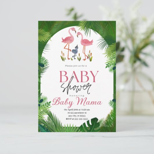 Flamingo Baby Shower Einladung (Stehend Vorderseite)