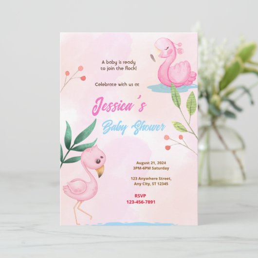 Flamingo Baby Shower Einladung (Stehend Vorderseite)
