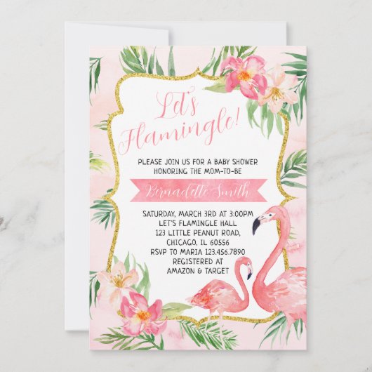 Flamingo Baby Shower Einladung (Vorderseite)