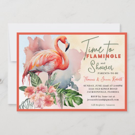 Flamingo Baby Shower Einladung (Vorderseite)