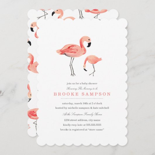 Flamingo Baby Shower Einladung (Vorne/Hinten)