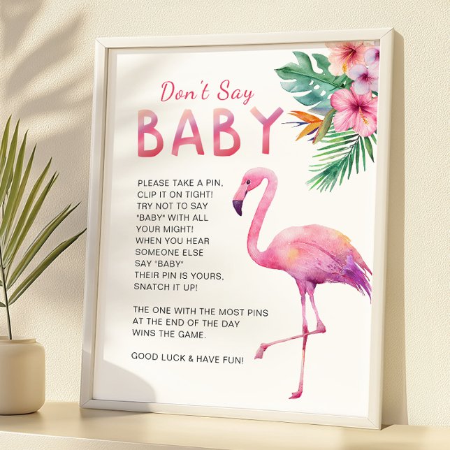 Flamingo Baby Shower Game Sign - Sage nicht Baby (Don't Say Baby - Baby Shower Activity)