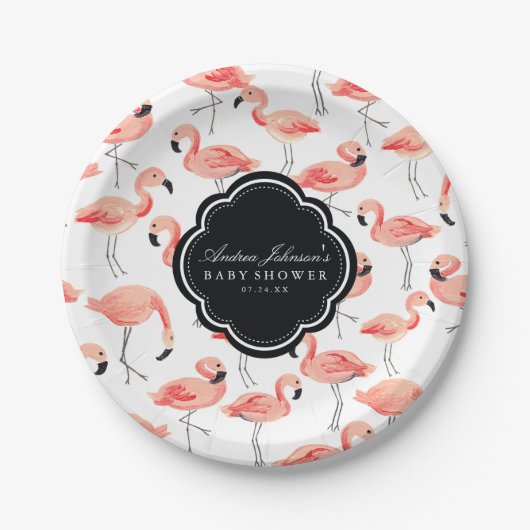 Flamingo Baby Shower Pappteller (Vorderseite)