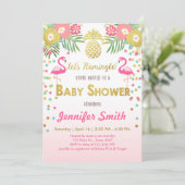 Flamingo-Babypartyeinladung tropisch Einladung (Stehend Vorderseite)