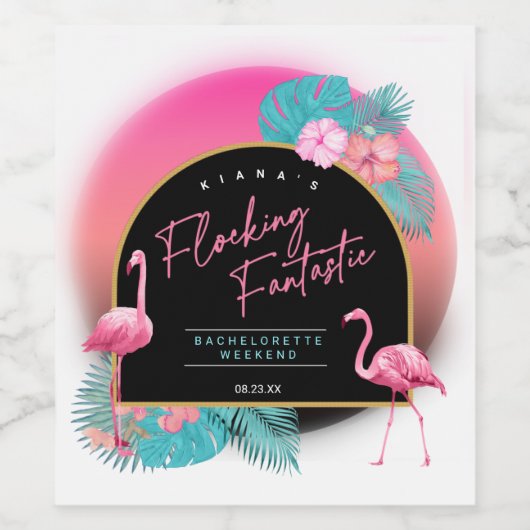 Flamingo Bachelorette Flocking Fantastic V1 ID930 Weinetikett (Einzelnes Label)