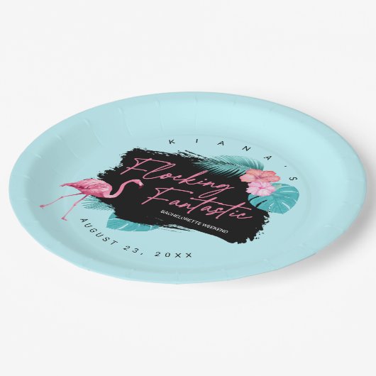 Flamingo Bachelorette Flocking Fantastic V2 ID930 Pappteller (Schrägansicht)