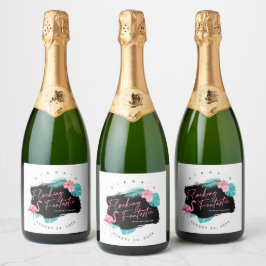 Flamingo Bachelorette Flocking Fantastic V2 ID930 Schaumweinetikett