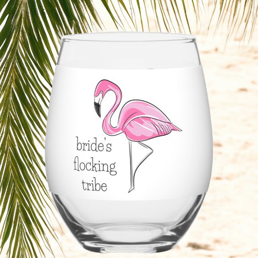 Flamingo Bachelorette Flocking Tribe Personalisier Weinglas Ohne Stiel