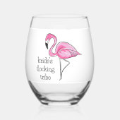 Flamingo Bachelorette Flocking Tribe Personalisier Weinglas Ohne Stiel (Vorderseite)
