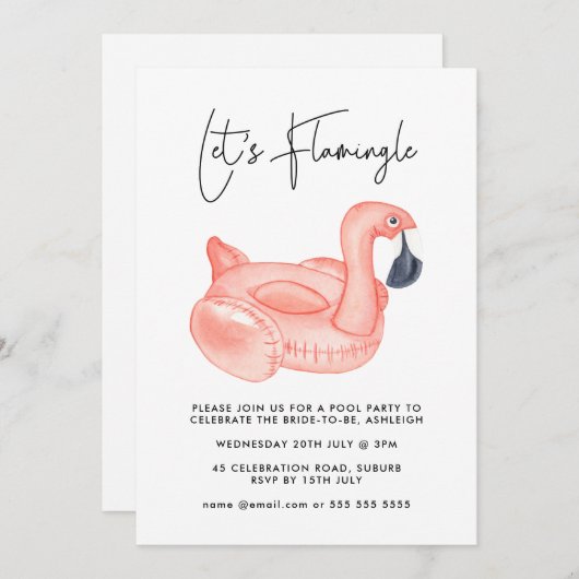 Flamingo Bachelorette Pool Party Einladung (Vorne/Hinten)