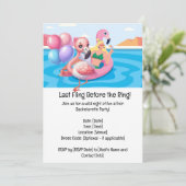 Flamingo Bachelorette Pool Party Einladung (Stehend Vorderseite)