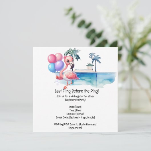 Flamingo Bachelorette Pool Party Save The Date (Stehend Vorderseite)