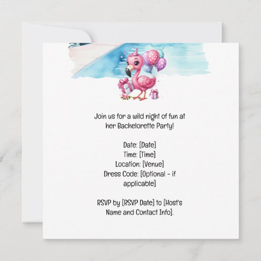Flamingo Bachelorette Pool Party Save The Date (Rückseite)