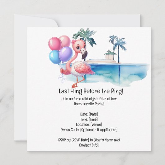 Flamingo Bachelorette Pool Party Save The Date (Vorderseite)