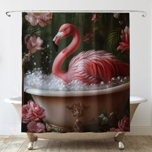 Flamingo-Badewanne Blumige Tropische Badezimmer-Ku Duschvorhang