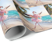 Flamingo Ballerina In a Pink Tutu On the Beach Geschenkpapier (Rolleneckpunkt)