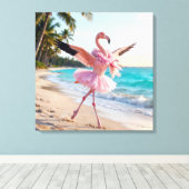 Flamingo Ballerina In a Pink Tutu On the Beach Leinwanddruck (Insitu (Holzboden))