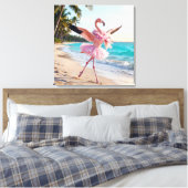Flamingo Ballerina In a Pink Tutu On the Beach Leinwanddruck (Insitu (Schlafzimmer))