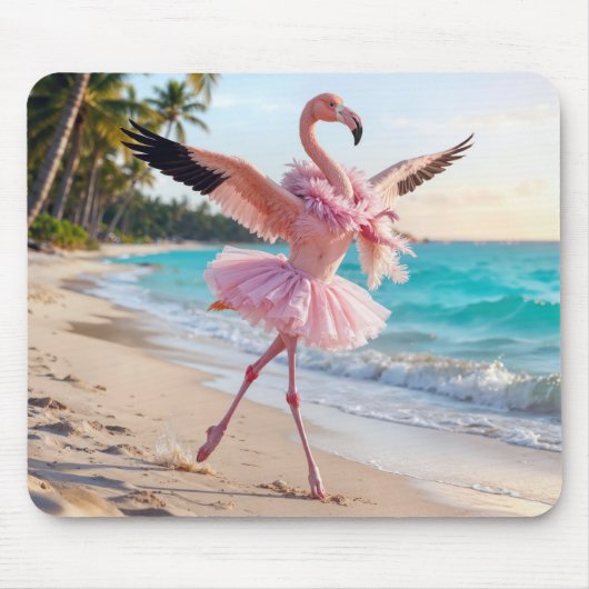 Flamingo Ballerina In a Pink Tutu On the Beach Mousepad (Vorne)