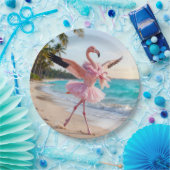 Flamingo Ballerina In a Pink Tutu On the Beach Pappteller (Party)