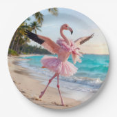 Flamingo Ballerina In a Pink Tutu On the Beach Pappteller (Vorderseite)
