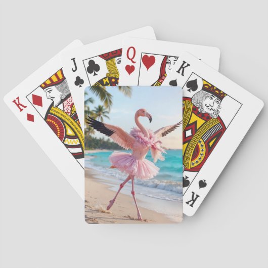 Flamingo Ballerina In a Pink Tutu On the Beach Spielkarten (Rückseite)