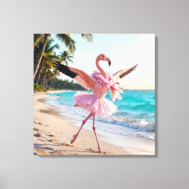 Flamingo-Ballerina in einem rosa Tutu am Strand Leinwanddruck