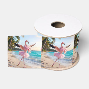 Flamingo-Ballerina in einem rosa Tutu am Strand Ripsband