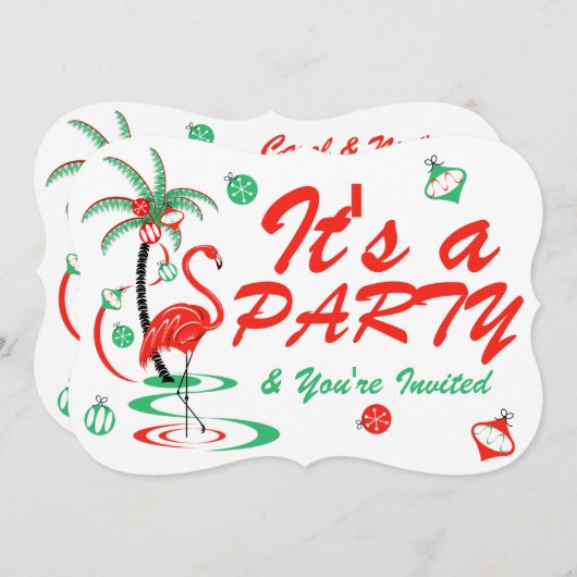 Flamingo Baubles Party Einladung (Vorne/Hinten)