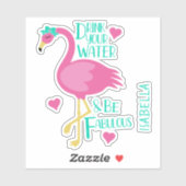Flamingo Be Fabulous Girly Personalisierter Name Aufkleber (Blatt)
