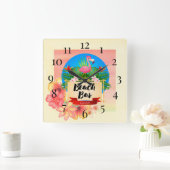 Flamingo Beach Bar Quadratische Wanduhr (Zuhause)
