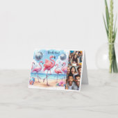 Flamingo Beach Birthday Bash Foto Dankeskarte (Vorderseite)