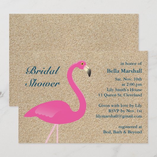 Flamingo Beach Bridal Dusche Einladung (Vorne/Hinten)