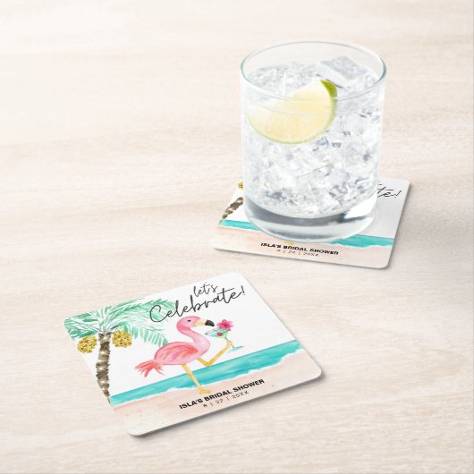 Flamingo Beach Cocktail Tropisches Brautparty Rechteckiger Pappuntersetzer (Vor Ort)