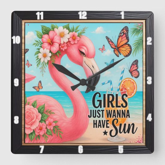 Flamingo Beach "Giro del Malcantone Quadratische Wanduhr (Vorderseite)