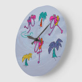 Flamingo Beach Große Wanduhr (Winkel)